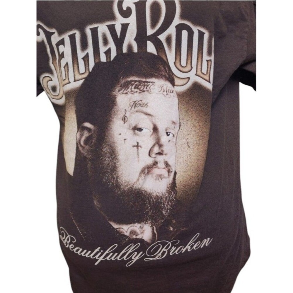 Jelly Roll 'Beautifully Broken' Brown Band Tee Size M Country Rap Rock
